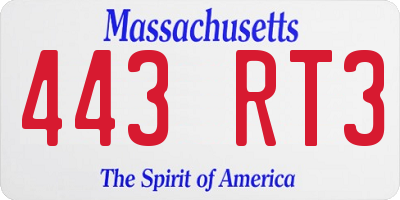 MA license plate 443RT3