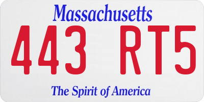 MA license plate 443RT5