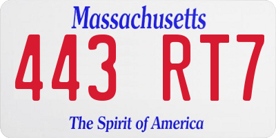 MA license plate 443RT7