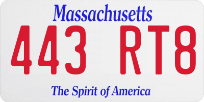 MA license plate 443RT8