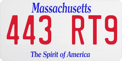 MA license plate 443RT9