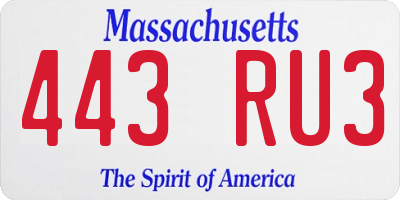 MA license plate 443RU3