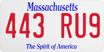 MA license plate 443RU9