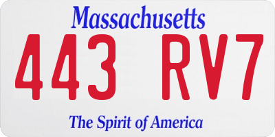 MA license plate 443RV7