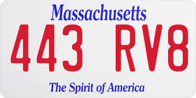 MA license plate 443RV8