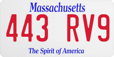 MA license plate 443RV9