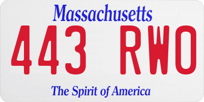 MA license plate 443RW0