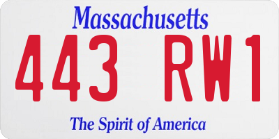 MA license plate 443RW1
