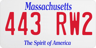 MA license plate 443RW2