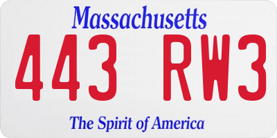 MA license plate 443RW3