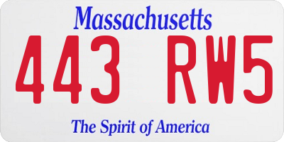 MA license plate 443RW5