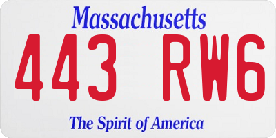 MA license plate 443RW6