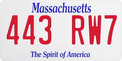 MA license plate 443RW7