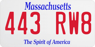 MA license plate 443RW8