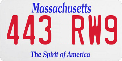 MA license plate 443RW9