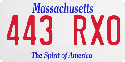 MA license plate 443RX0