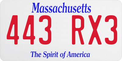 MA license plate 443RX3