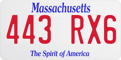 MA license plate 443RX6