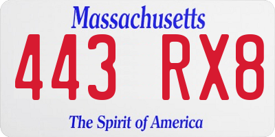 MA license plate 443RX8