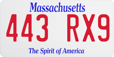 MA license plate 443RX9