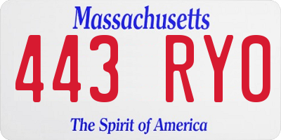 MA license plate 443RY0