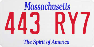MA license plate 443RY7