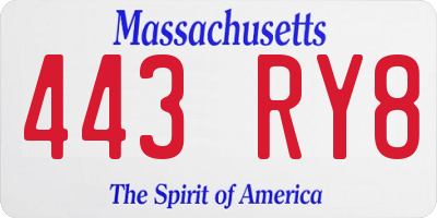 MA license plate 443RY8