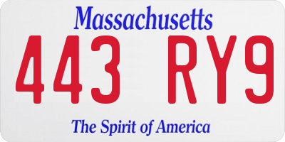 MA license plate 443RY9