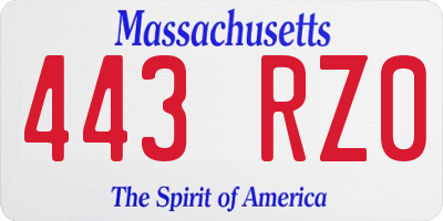 MA license plate 443RZ0