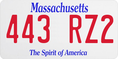 MA license plate 443RZ2