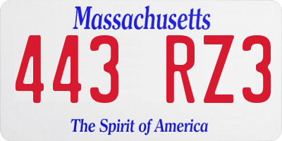 MA license plate 443RZ3