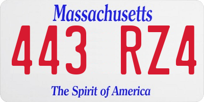 MA license plate 443RZ4
