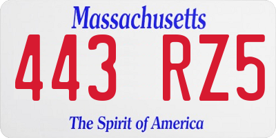 MA license plate 443RZ5