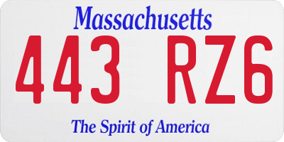 MA license plate 443RZ6