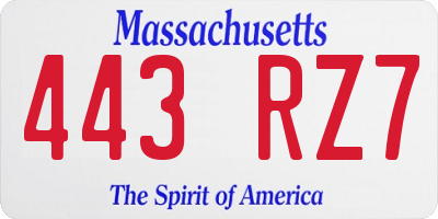 MA license plate 443RZ7