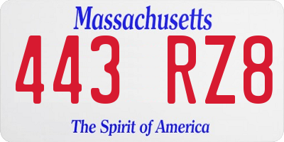 MA license plate 443RZ8