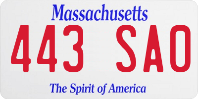 MA license plate 443SA0