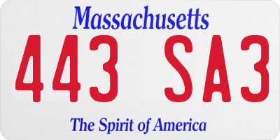 MA license plate 443SA3