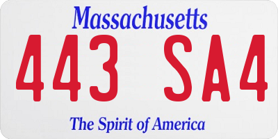 MA license plate 443SA4