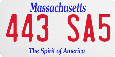 MA license plate 443SA5