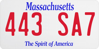 MA license plate 443SA7