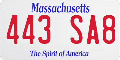 MA license plate 443SA8