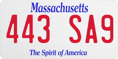 MA license plate 443SA9
