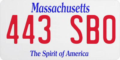 MA license plate 443SB0