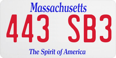 MA license plate 443SB3