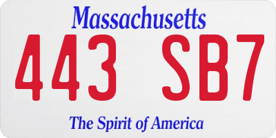 MA license plate 443SB7