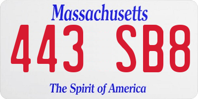 MA license plate 443SB8