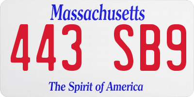 MA license plate 443SB9