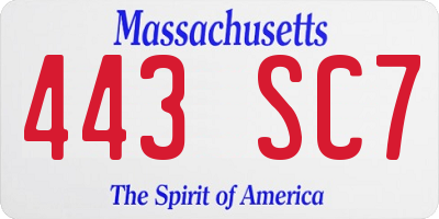 MA license plate 443SC7