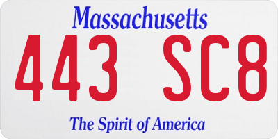MA license plate 443SC8
